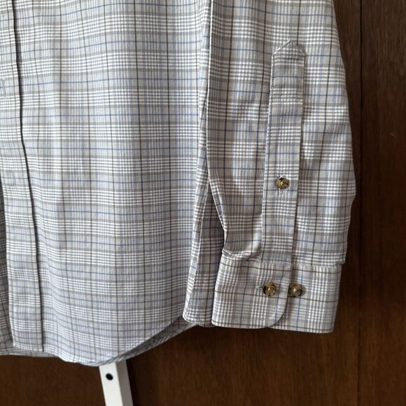 Brooks Brothers Shirt Mens M Slim Fit Non-Iron Stretch Button Down Gray/BluPlaid - Picture 2 of 5